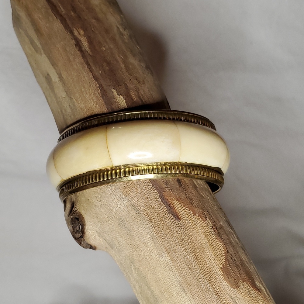 Vintage Brass and Camel Bone Wide Bangle